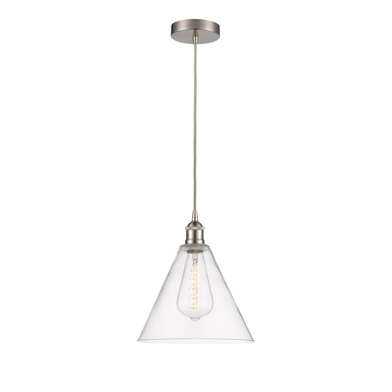 Luminaire suspendu conique à 1 lumière Bluford, H 13,75 po x l 12 po x P 12 po, Transparent, Nickel satiné brossé