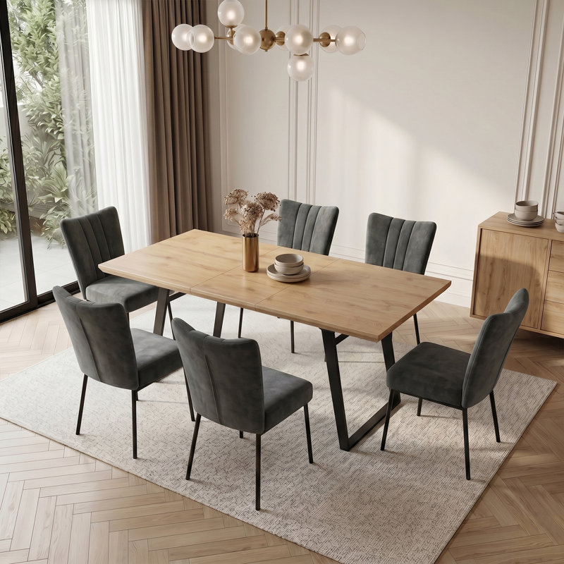  Table de salle à manger extensible avec chaises rembourrées Kincannon, H 30 po x l 35 po x P 63 po, Gris