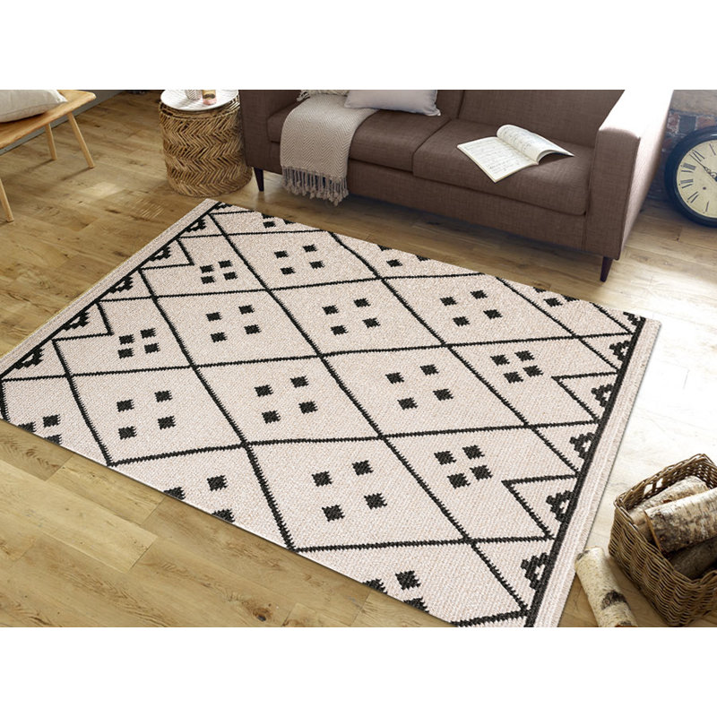 Tapis ivoire à motif géométrique, Rectangle 5 pi 7 po x 7 pi 7 po