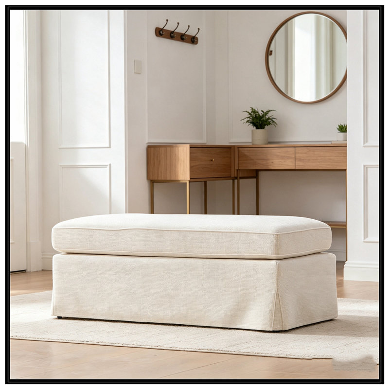 Banc rembourré en chenille avec rangement rabattable, Beige