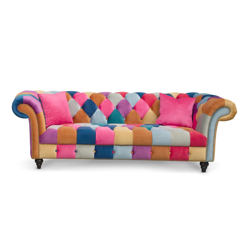 Camaury Velvet Patchwork Sofa, 3, Patchwork