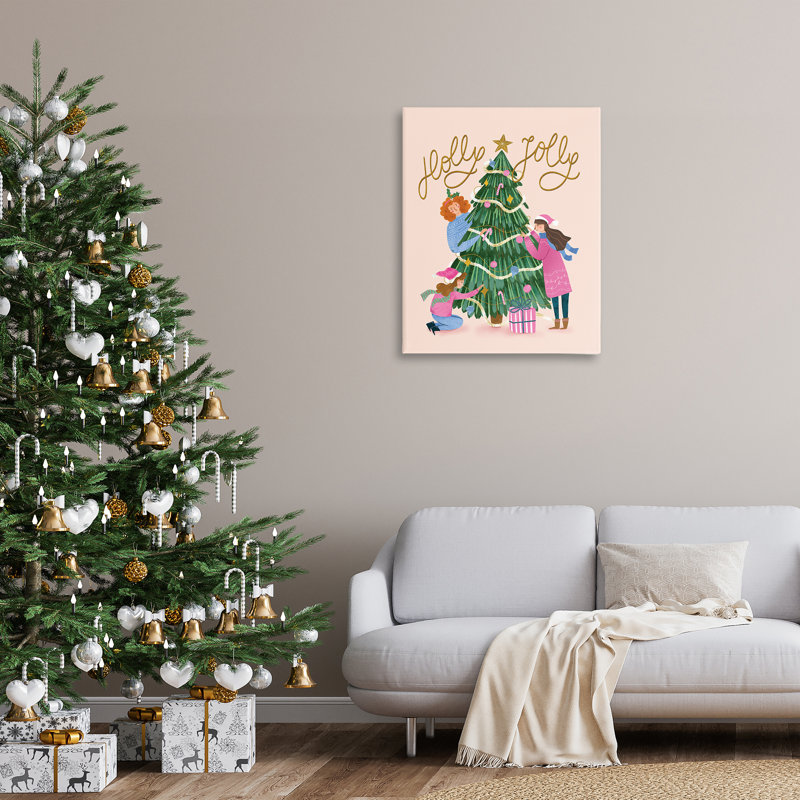 Family Adorning Christmas Tree Canvas Wall Art, design by Macu Barreto, 40" H x 30" W