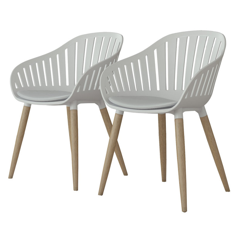 Chaise avec accoudoirs de patio en eucalyptus como, Bois naturel