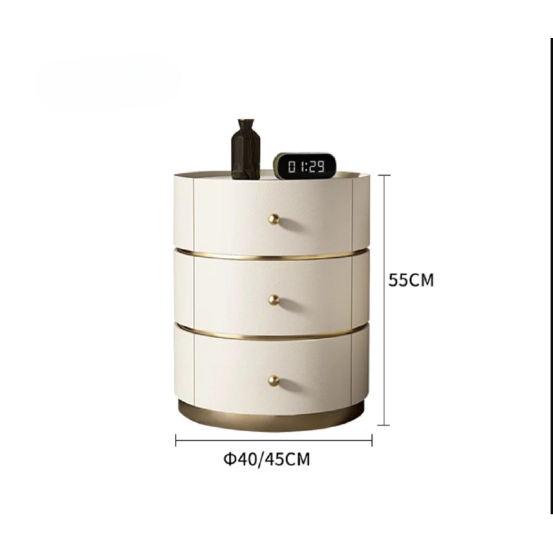 Ashwyn Round Design Nightstands Minimalist Luxury Multifunctional Organizers, White