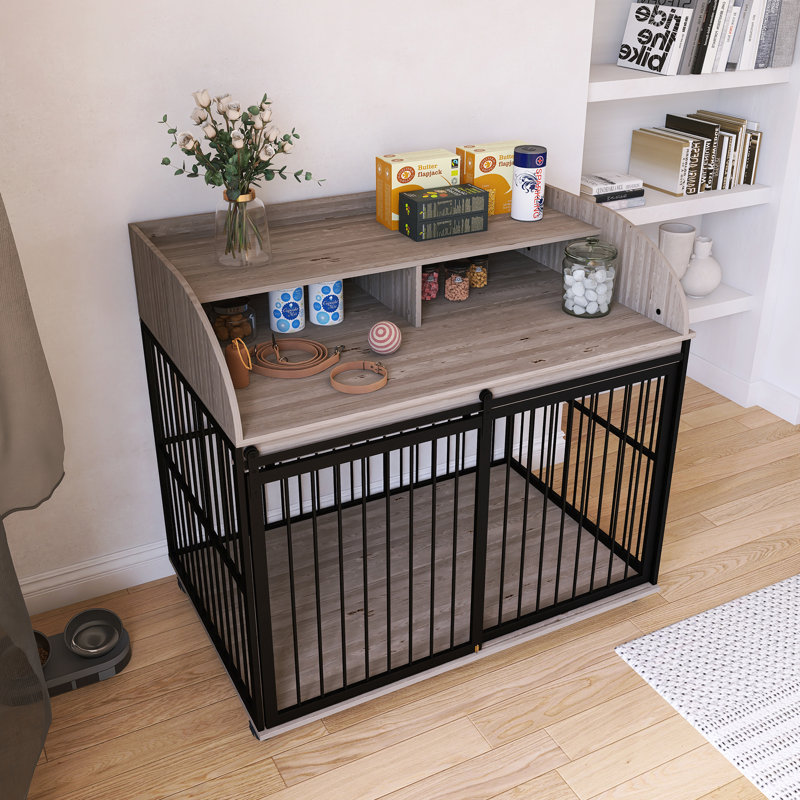 Mobilier de grande cage pour grand chien moyen avec roues verrouillables, Gris