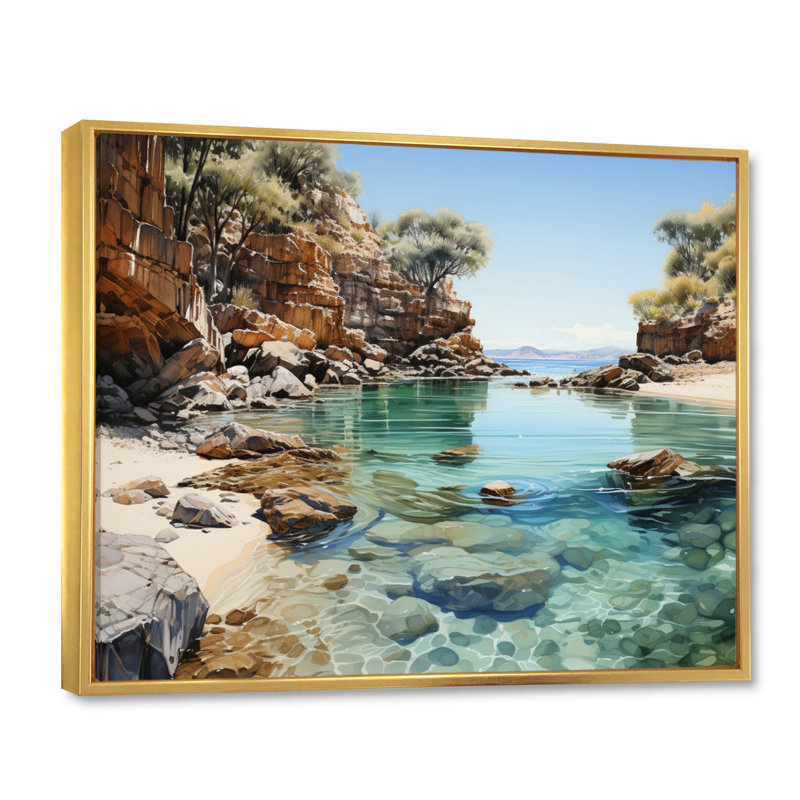 Bevard Rocky Beach Isolé sur toile, Cadre flottant doré, H 24 po x l 32 po x P 1 po