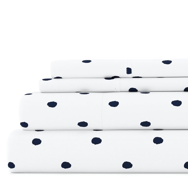 Navy Polka Dot Full Microfiber Sheet Set