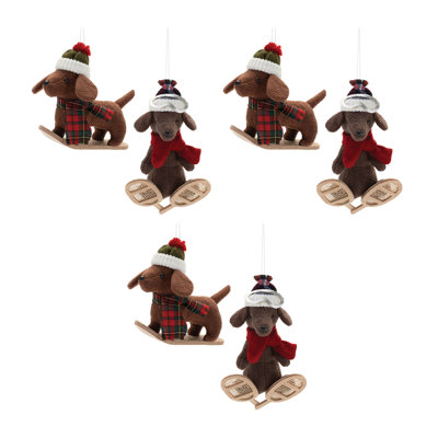 Plush Ski and Snowboard Dog Ornament (Set of 6)