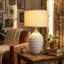 Lampe de table 25,25 "en céramique à intensité variable avec abat-jour en lin, lampe de chevet moderne