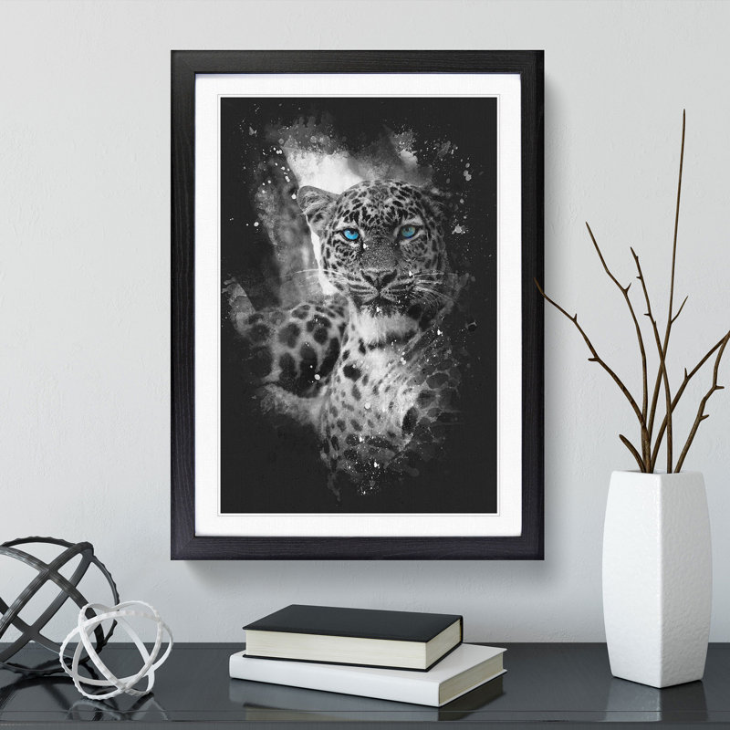 Bright Eyed Leopard - Framed Print, 45cm H x 33cm W x 2cm D, Black Framed