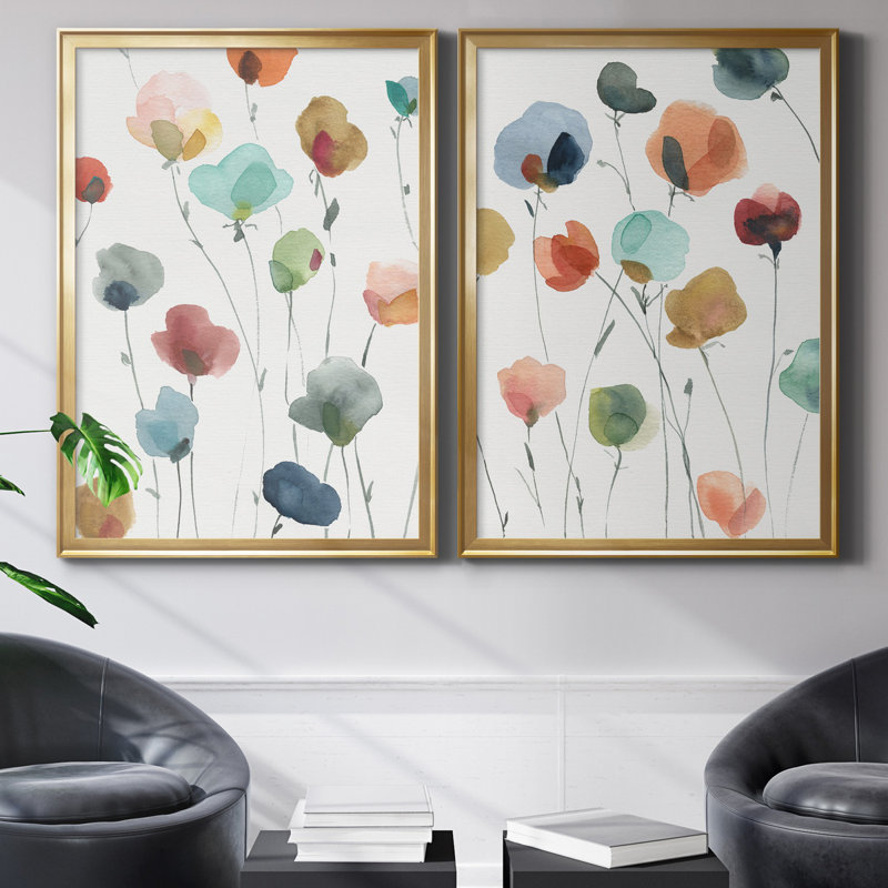 " Lollipop Garden I " 2 - Pieces, Picture Framed Canvas, 26.5" H x 73" W, Gold