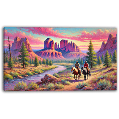 «Western Riders in Sunset Valley», art mural sur toile tendue