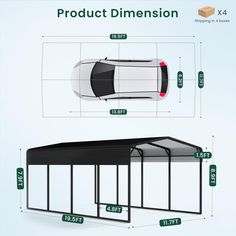 Abri de voiture robuste en métal 12 x 20 pi avec toit en acier galvanisé, auvent de voiture pour l'extérieur