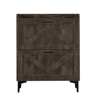 Armoire à chaussures avec 2 tiroirs rabattables et tablettes ouvertes, armoire de rangement moderne pour chaussures d'entrée, étagère à chaussures cachée Slimnarrow pour chaussures à talons, bottes, pantoufles, range-chaussures autoportant en bois