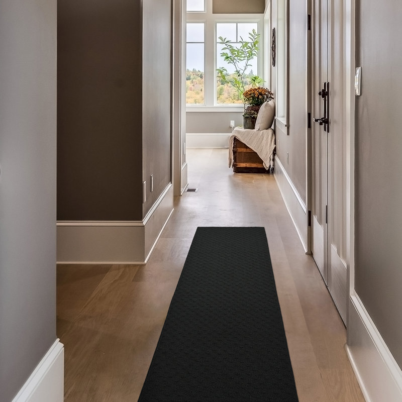 Ebern Designs Mori Area Rug Black, Runner 2' x 8'