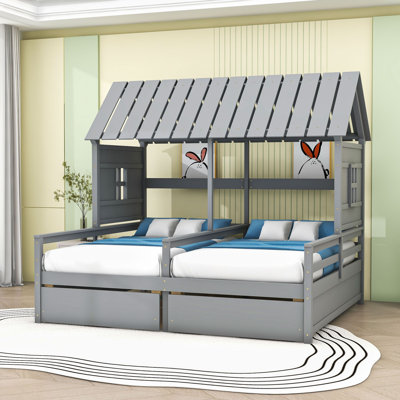 Twin-Size House Platform Beds, Each Equipped With Two Drawers