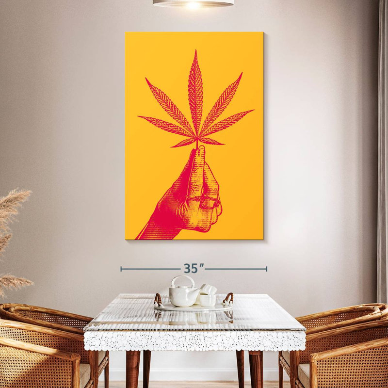 Handing Holding Hemp Leaf, 51" H x 34" W