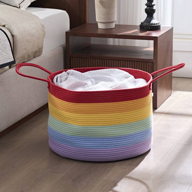 Anchie Large Woven Basket Laundry Hamper Tall Cotton Rope Woven Blanket Storage Bin Toy Storage Basket With Handles For Living Room, Laundry