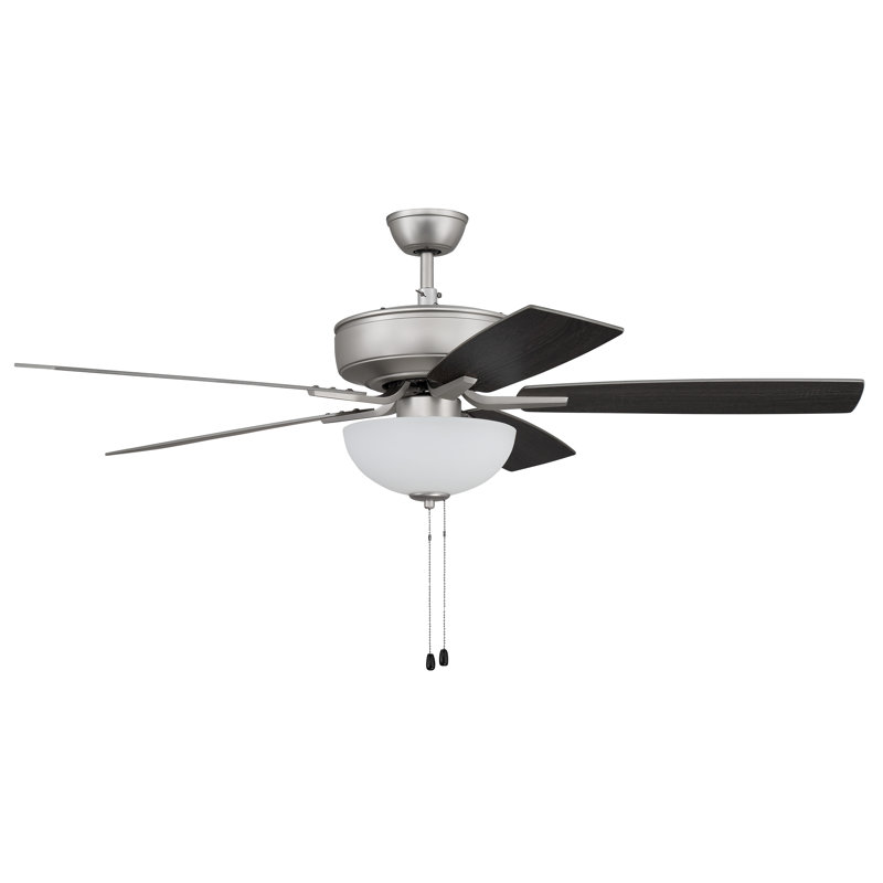 Pro Plus 211 White Bowl Light Kit 52'' Ceiling Fan with Light Kit, Brushed Satin Nickel/Black