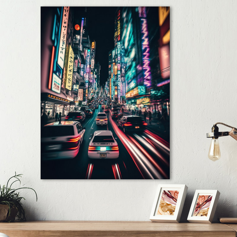 Futon sur toile «Neon tokyo» - paysages urbains, H 32 po x l 24 po x P 1 po, Toile tendue