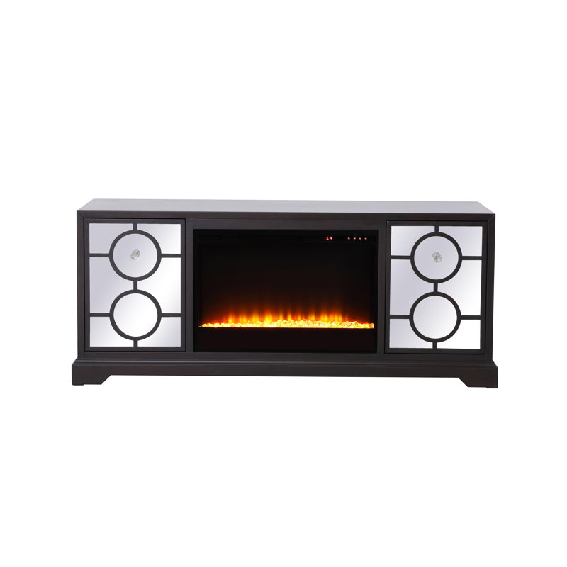 McMillian Unfinished TV Stand for TVs up to 70" with Fireplace Included, Dark Walnut