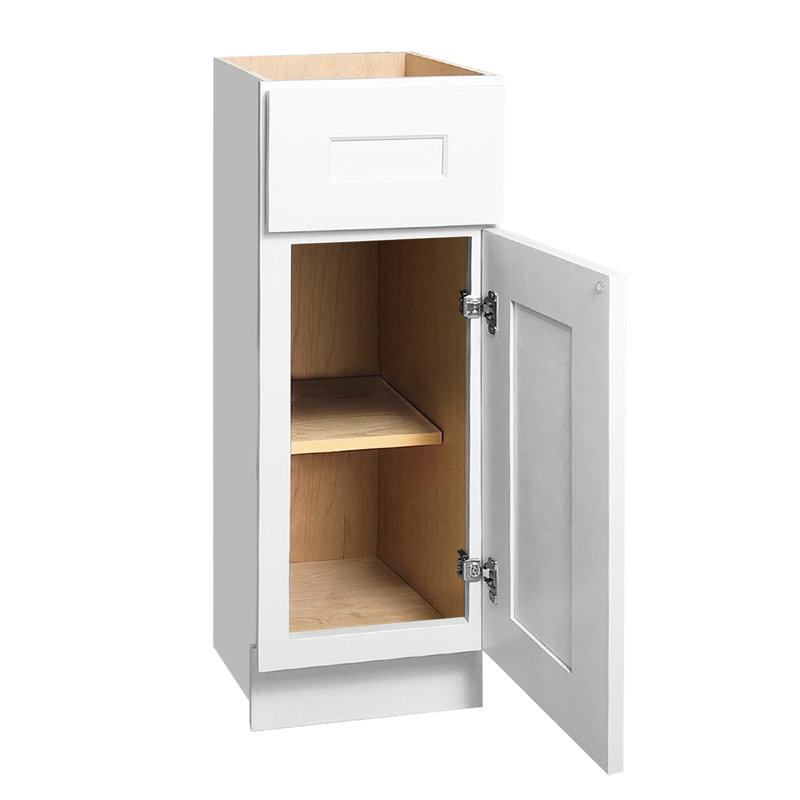 Armoire de base blanche à une porte Shaker pour la cuisine, le garage et la salle de bain, tablette réglable, charnières à fermeture douce, système de fermeture à pression avec tiroirs à fermeture silencieuse l 21 po x l 34,5 x P 24 po