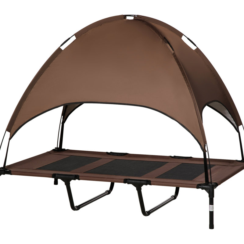 Lit pour chien de camping surélevé avec auvent - grand lit pour animal de compagnie de 48 pouces, protégé, respirant, portatif, convenant aux lits d'extérieur à abat-jour pour chiens Xxl, tissu respirant, taille