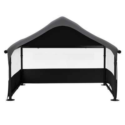 Très grande niche pour chien d'extérieur 4 pi x 3,3 pi, respirante avec auvent, piquets de sol, filet réglable, tissu 420D, durabilité de qualité, toit à double couche pour abri pour animaux de compagnie 3,3 pi, filet à 3 côtés