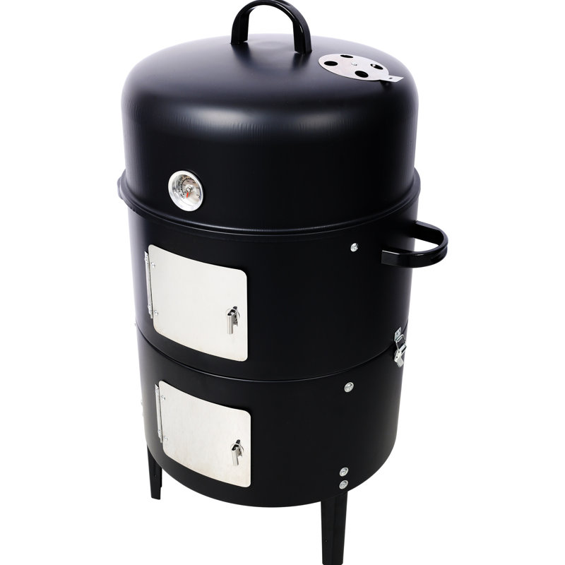 Cuisinière en acier pour l'extérieur avec portes à double accès pratiques et cadre en gril barbecue noir - Alimentation en air réglable pour les repas