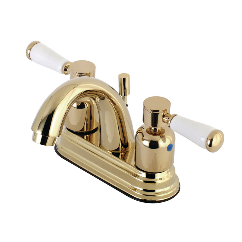 Kingston Brass Paris Two-Handle 3-Hole Deck Mount 4" Centerset Bathroom Faucet with Plastic Pop-Up, Polished Brass