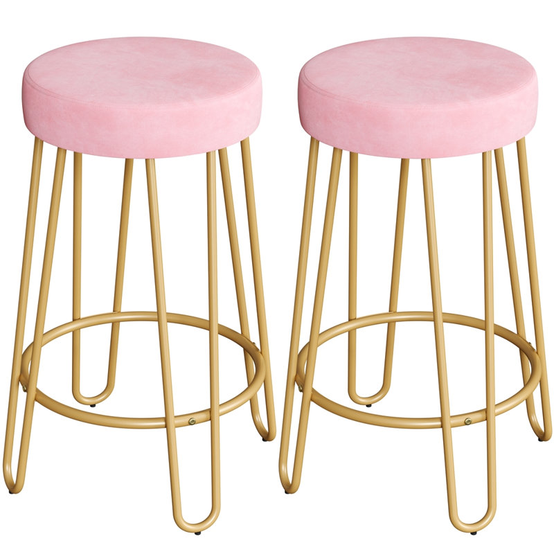 Cedernier Upholstered Counter Stool with Metal Frame, Pink