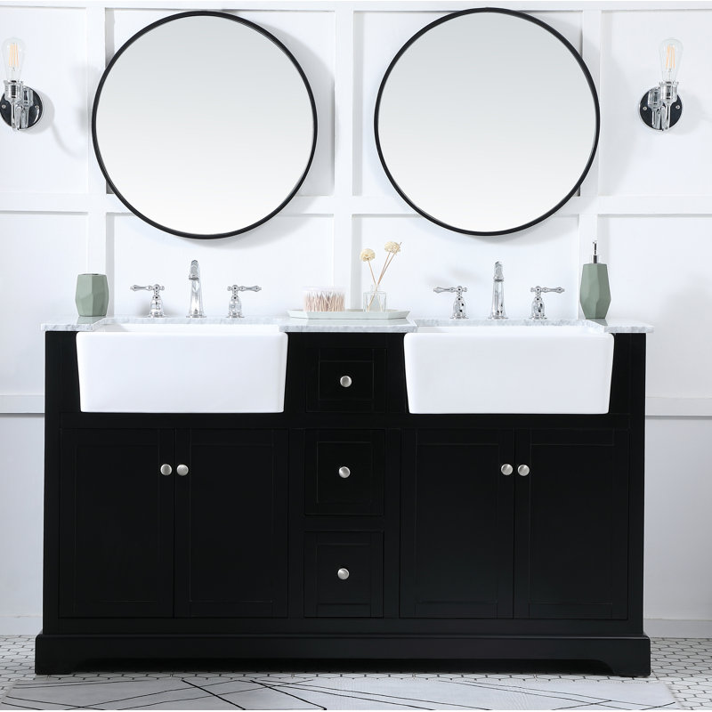 Pardue 60'' Double Bathroom Vanity with Marble Top, Black