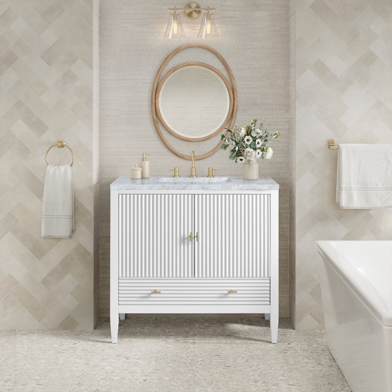Myrrin 36'' W Single Vanity, Carrara White, Bright White, 8" Widespread