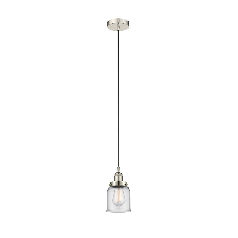 Luminaire suspendu en forme de cloche à 1 lumière Bostonia, H 9,5 po x l 5 po x P 5 po, Transparent, Nickel poli