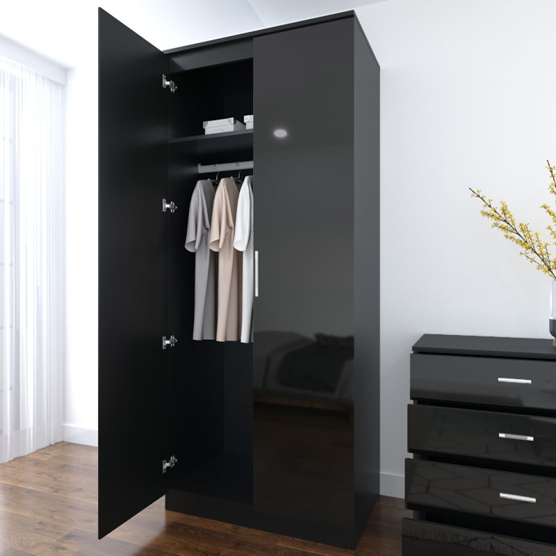 2 Door Manufactured Wood Wardrobe, Black