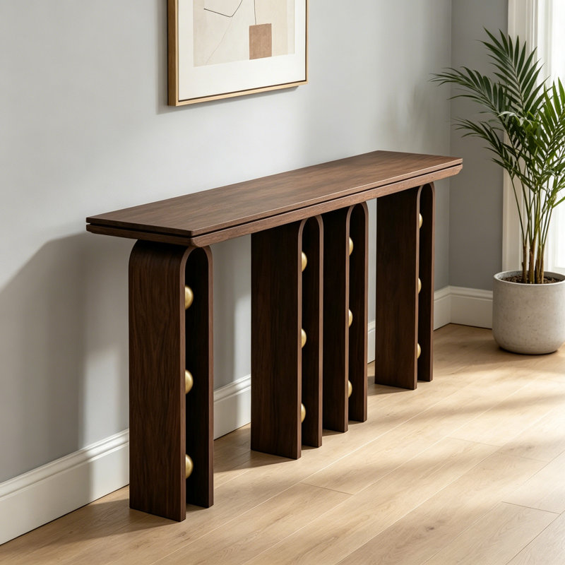 Console Mid-Century moderne en chêne massif, Brun