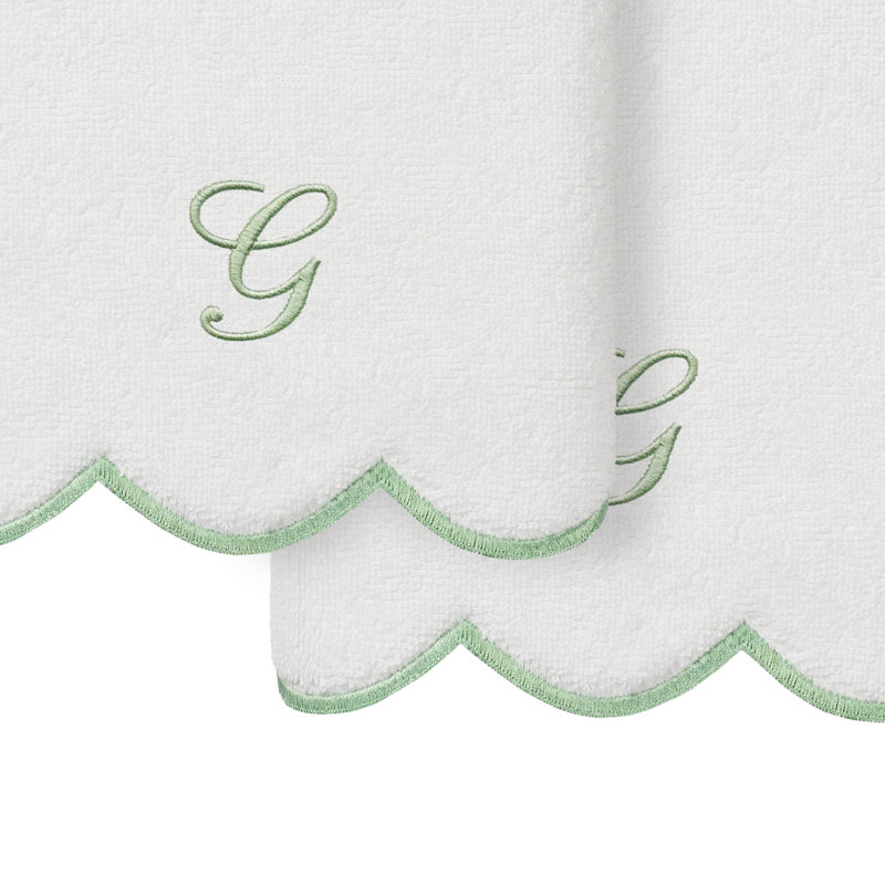  Ensemble de serviettes 100% coton turque ADORNIA, G, Blanc/vert, Ensemble de 2 essuie-mains