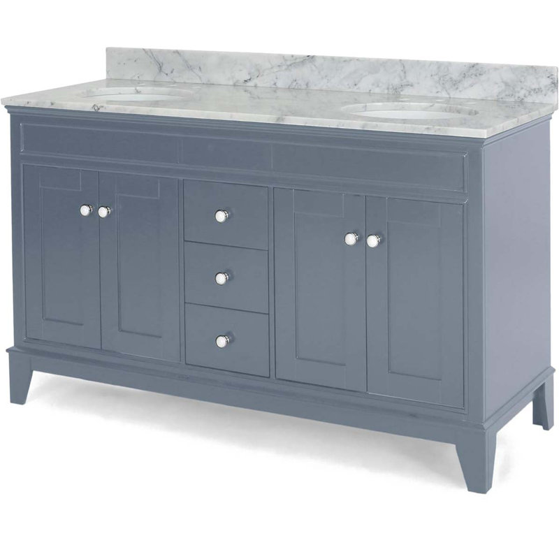 Meuble-lavabo double 61 po avec plateau en marbre Mugen, Gris