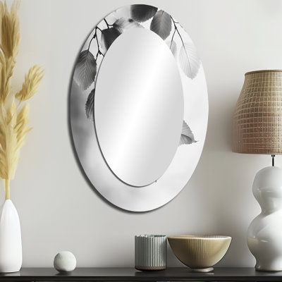 Miroir mural ovale noir et blanc à feuilles douces