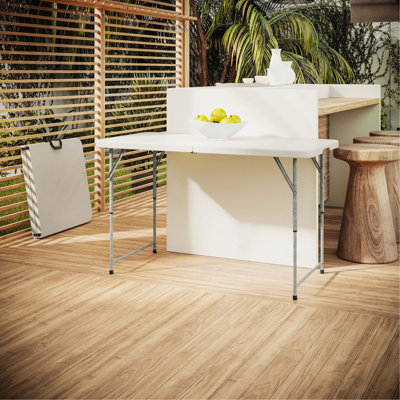 Techni Home 4 FT Granite White Adjustable Height Folding Table With Easy-Carry Handle