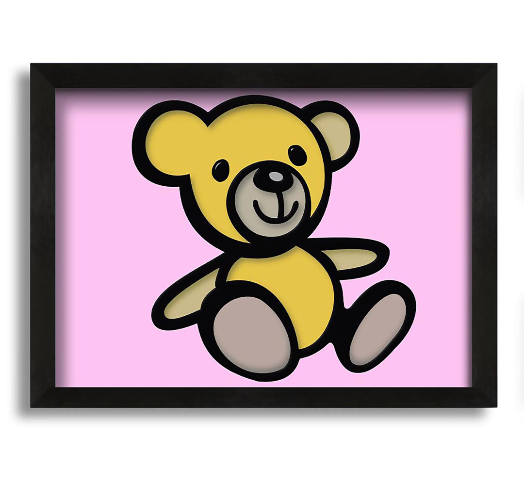 Gerahmtes Leinwandbild Teddy Bear Cartoon in Rosa