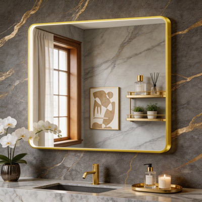 Aluminum Framed Lighted LED Bathroom Vanity Mirror with Anti-Fog 3 Colors Temperature & Dimmable Light Bathroom Vanity Mirror