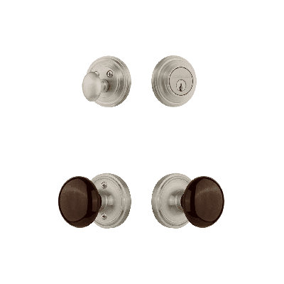 Nostalgic Warehouse Classic Rosette Entry Set with Brown Porcelain Knob