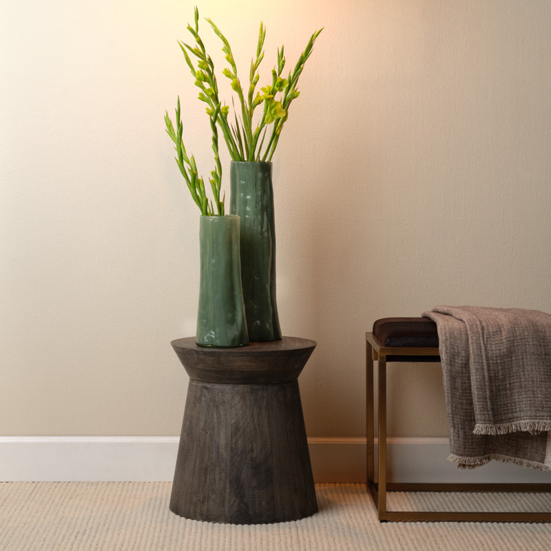 Porcini Wood Side Table, Gray Wash