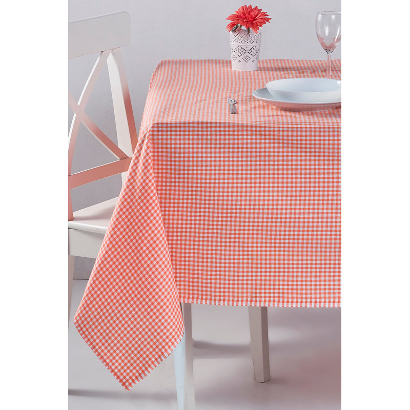 Chon Elegant Checkered Tablecloth, 85% Cotton / 15% Polyester, 67.0 x 86.6 inches | Easy Clean & Machine Washable at 86-104°F | Vibrant Orange Color | Perfect for Dining Room, Kitchen, & Special Occasions