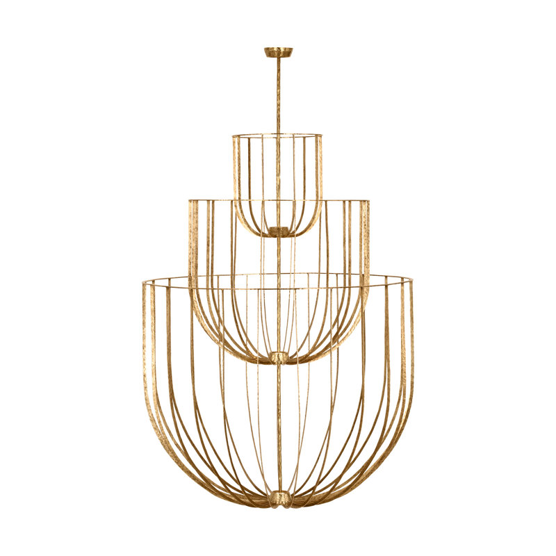 Sean Lavin Sanchi grande three tier chandelier in polished antique brass finish, Polished Antique Brass