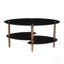 Table basse ovale noire en verre, table de salon moderne avec pieds en chêne et table de thé en verre trempé 3 couches-129933821