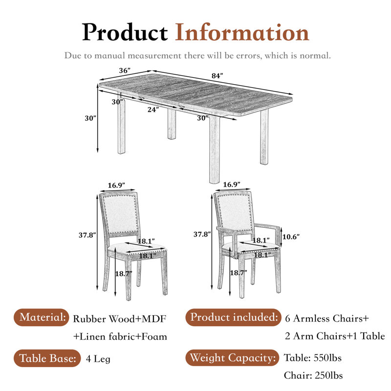 9-Piece Extendable Wood Top Dining Table Set, Natural