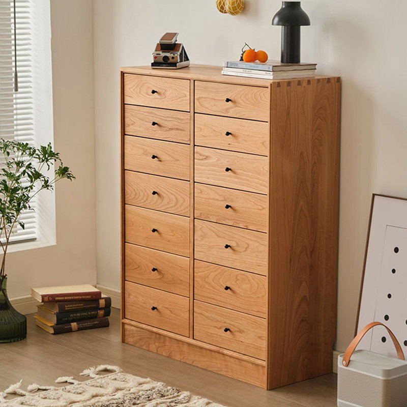 Multi-compartment Drawer Storage Cabinet, Cherry Wood Color