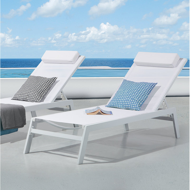 Catania 50 cm Long Reclining Single Chaise with Cushions, White